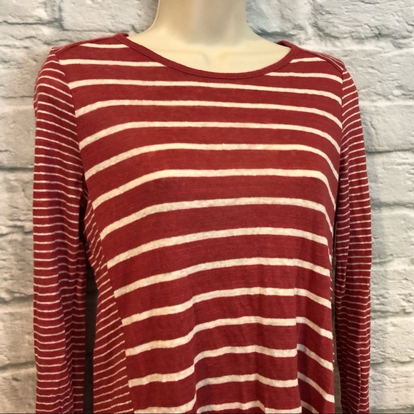 Vince Striped Linen Red & Cream Long Sleeve Top - Picture 3 of 8